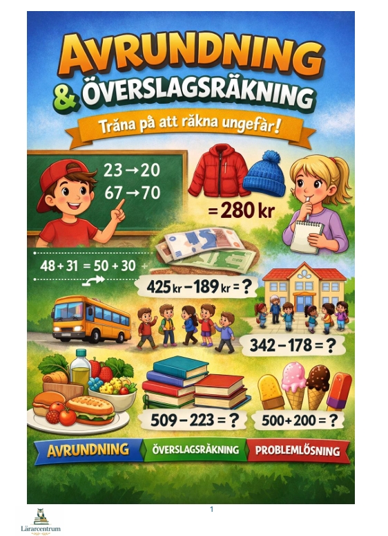 Avrundning & Överslagsräkning – Åk 4–6 (med bildstöd & problemlösning)