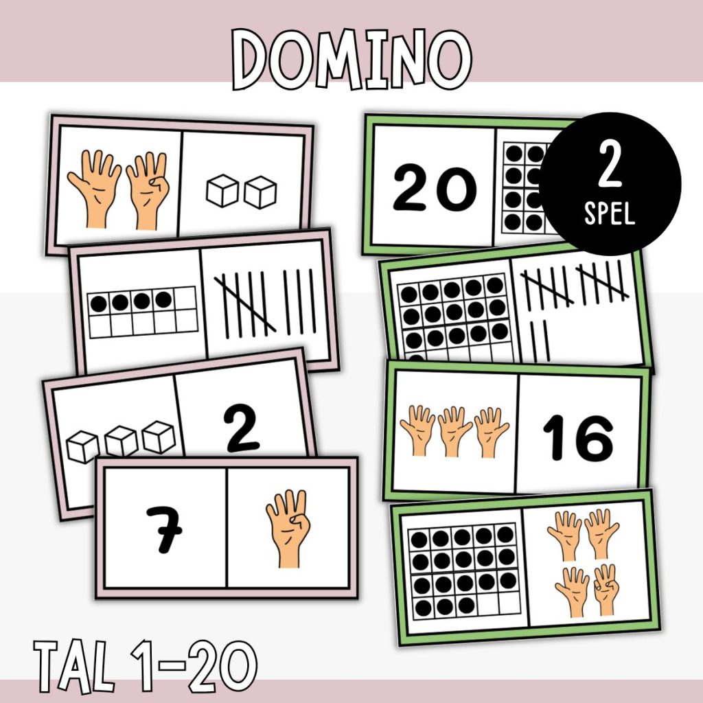Dominospel matematik 1–20 – Matcha tal och antal