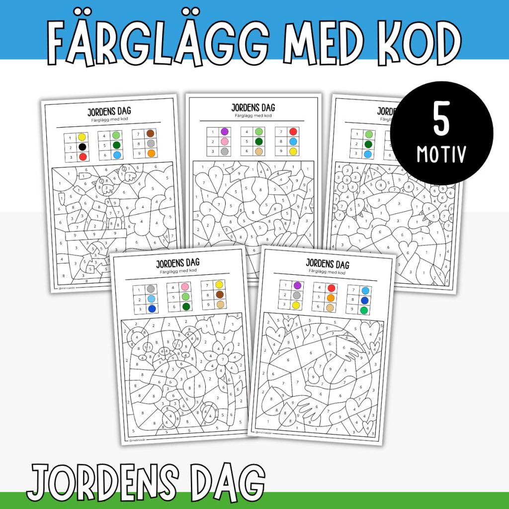 Jordens dag pyssel – Färglägg efter kod siffror 1–9