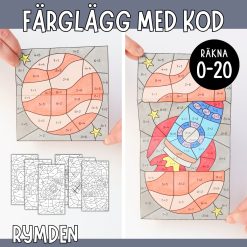 Mattepyssel rymden – färglägg efter kod (tal 1–20, addition och subtraktion)