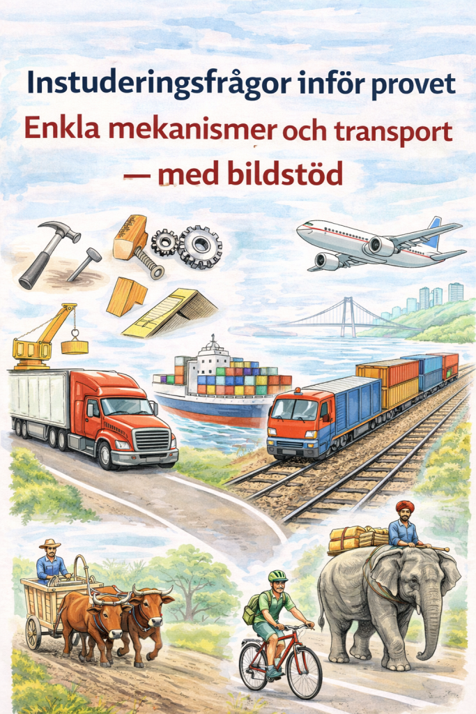 Instuderingsfrågor inför provet – Enkla mekanismer och transporter (med bildstöd)