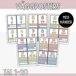 Sifferposters - Tal 1-20 med händer och tiobasrutor