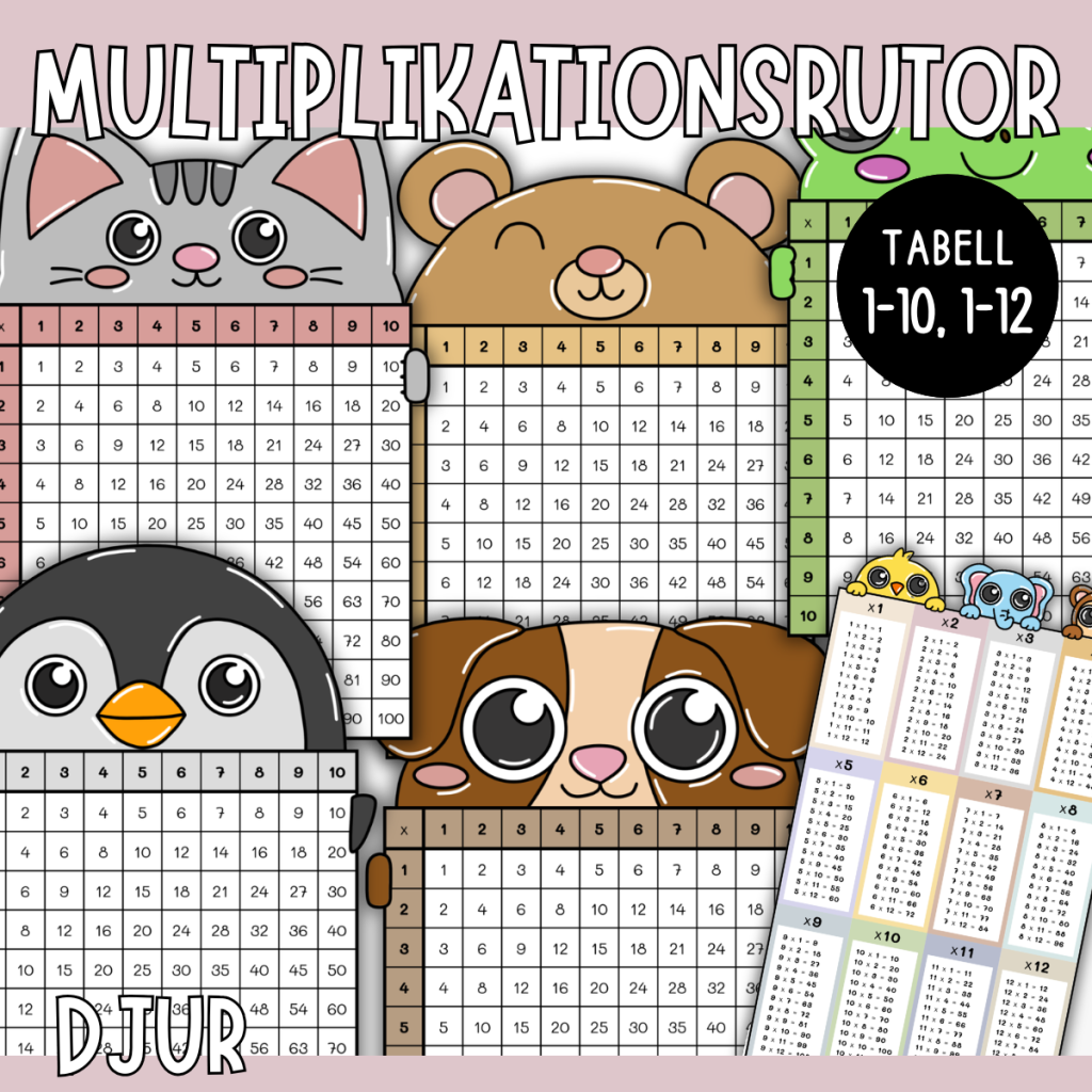 Multiplikationsrutor (djur) – Tabell 1-10 och 1-12
