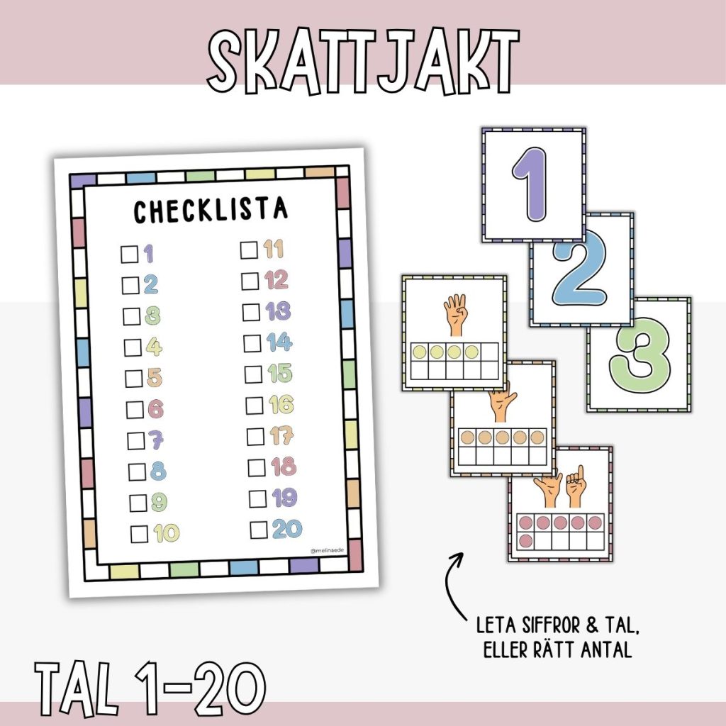 Matte-skattjakt 1–20 – Leta siffror och antal