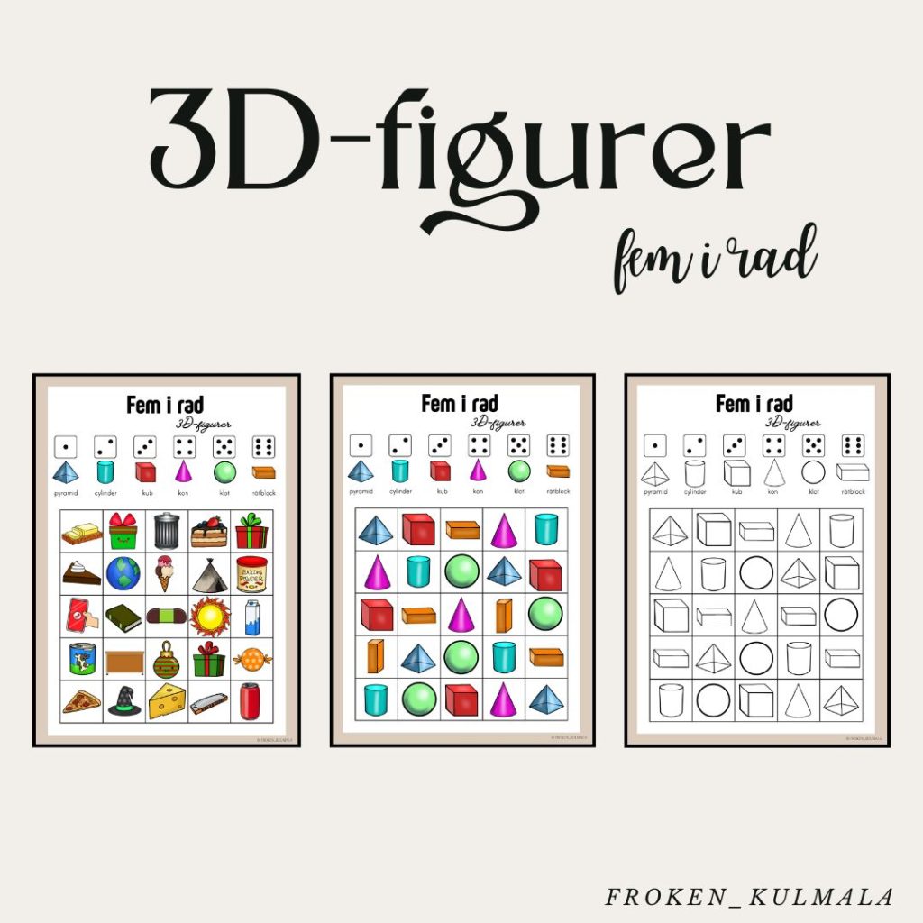 Mattespel: Fem i rad 3D-figurer