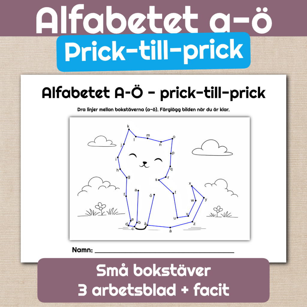 Alfabetet A–Ö – Prick-till-prick (små bokstäver)