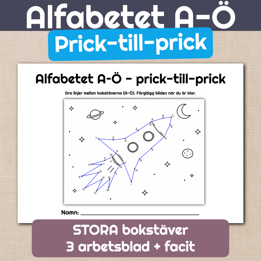 Alfabetet A–Ö – Prick-till-prick (STORA bokstäver)