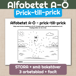 Alfabetet A–Ö – Prick-till-prick (STORA + små bokstäver)