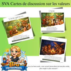 Français Cartes de discussion – Valeurs: 10 questions pour créer des échanges calmes et enrichissants en accueil périscolaire Amis de la forêt Deux images A5 sur une feuille A4