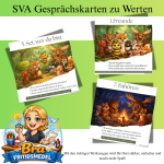 Deutsch Gesprächskarten – Werte: 10 Fragen für ruhige und bedeutungsvolle Gespräche im Hort Waldfreunde Zwei A5-Bilder auf einem A4-Blatt - bild 1