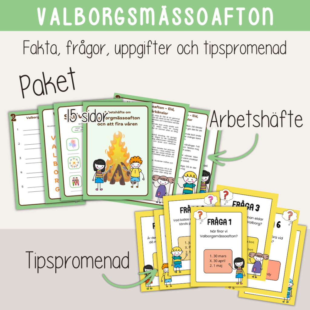 Valborg – Valborgsmässoafton – Paket Arbetshäfte, läsförståelse och tipspromenad