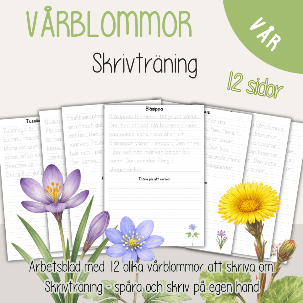 Våren – Skrivträning med fakta om vårblommor – Vårtema