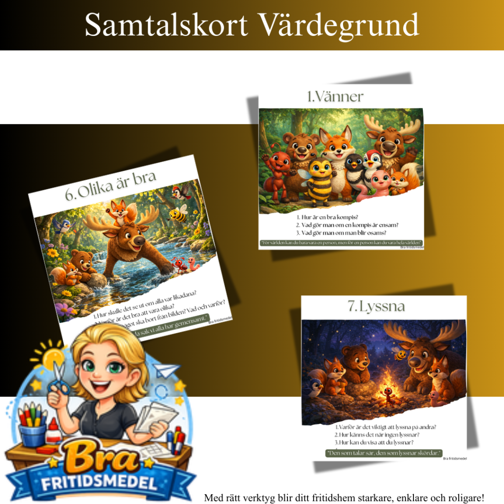 10 Värdegrund Samtalskort meningsfulla samtal på fritids och med Skogens vänner 2xA5