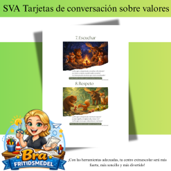 Español Tarjetas de conversación – Valores fundamentales: 10 preguntas que crean conversaciones tranquilas y significativas en actividades extraescolares Amigos del bosque Dos imágenes hoja 2 A5 por A4