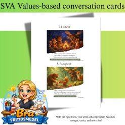English Conversation cards – Core values: 10 questions that create calm and meaningful conversations in after-school programs Forest friends Two A5 images on one A4 sheet