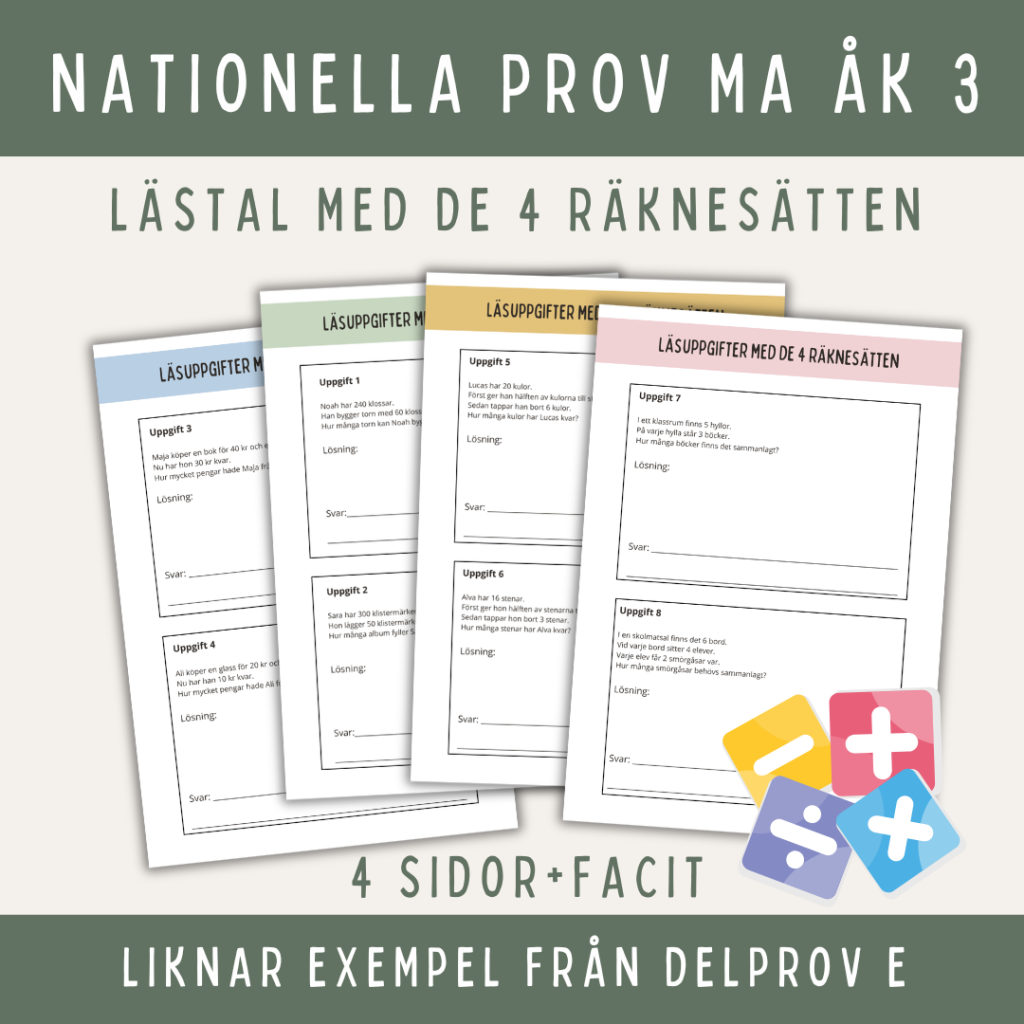 Öva inför nationella proven – de 4 räknesätten – delprov E