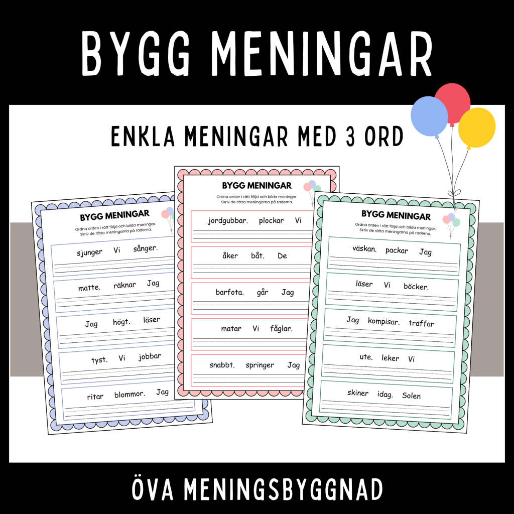 Bygg enkla meningar med 3 ord