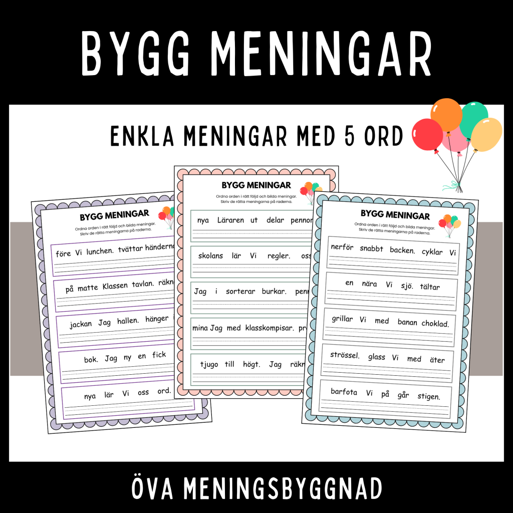 Bygg enkla meningar med 5 ord