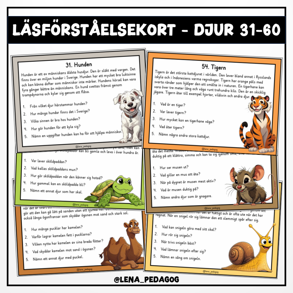 Läsförståelsekort – djur 31-60
