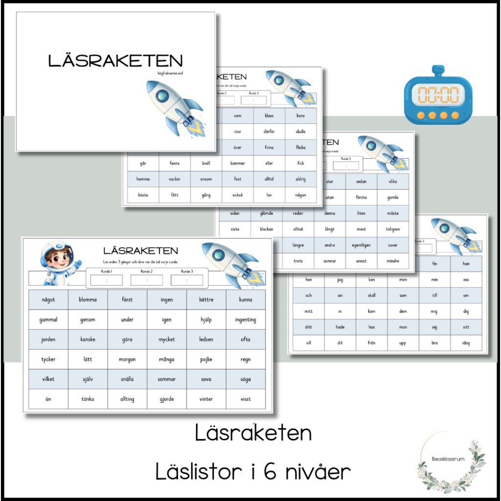 Läsraketen (läslistor i 6 nivåer)