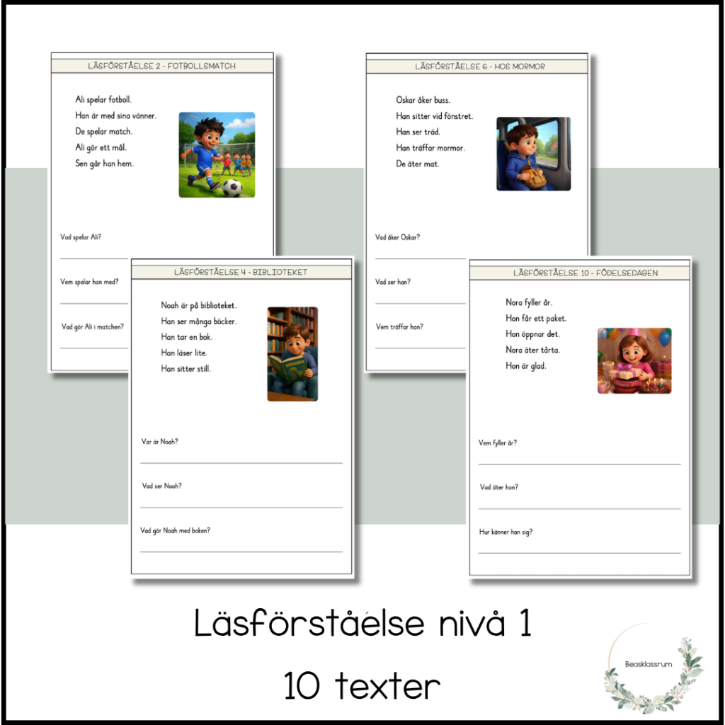 Läsförståelse 10 texter – nivå 1