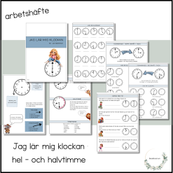 Jag lär mig klockan hel och halvtimme - arbetshäfte
