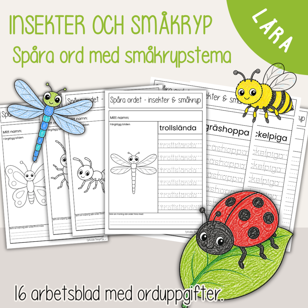 Insekter och småkryp – Spåra ord – 16 arbetsblad med olika ord