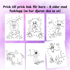 Prick till prick bok för barn – 8 sidor med fusklapp (se hur djuren ska se ut)