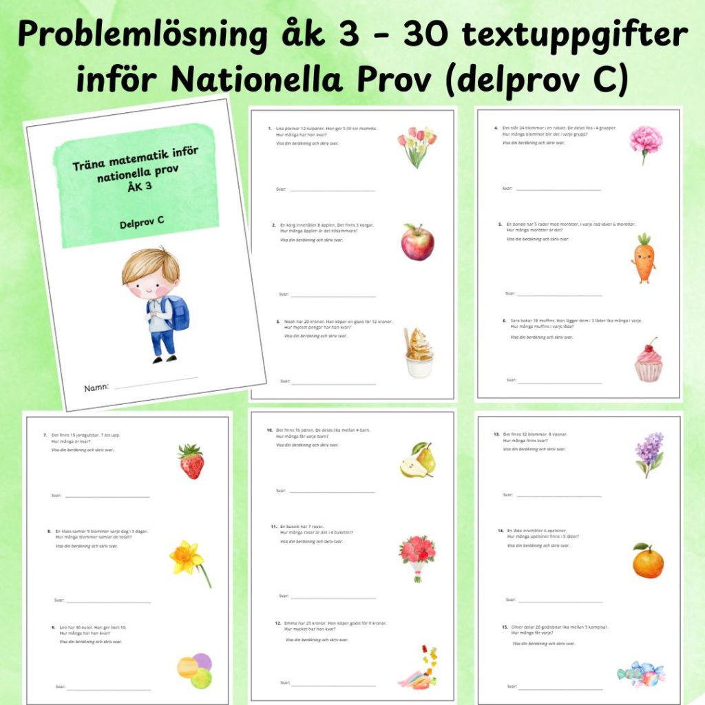Problemlösning åk 3 – 30 textuppgifter inför Nationella Prov (delprov C)