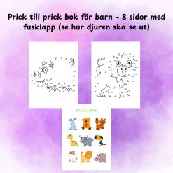 Prick till prick bok för barn – 8 sidor med fusklapp (se hur djuren ska se ut)