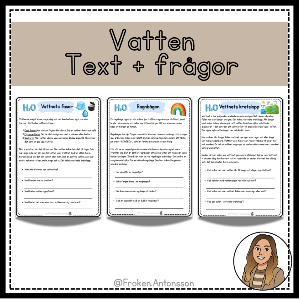 Vatten – 3 arbetsblad