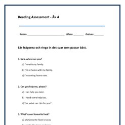 Kartläggning åk 4 Engelska - Reading Assessment Del A