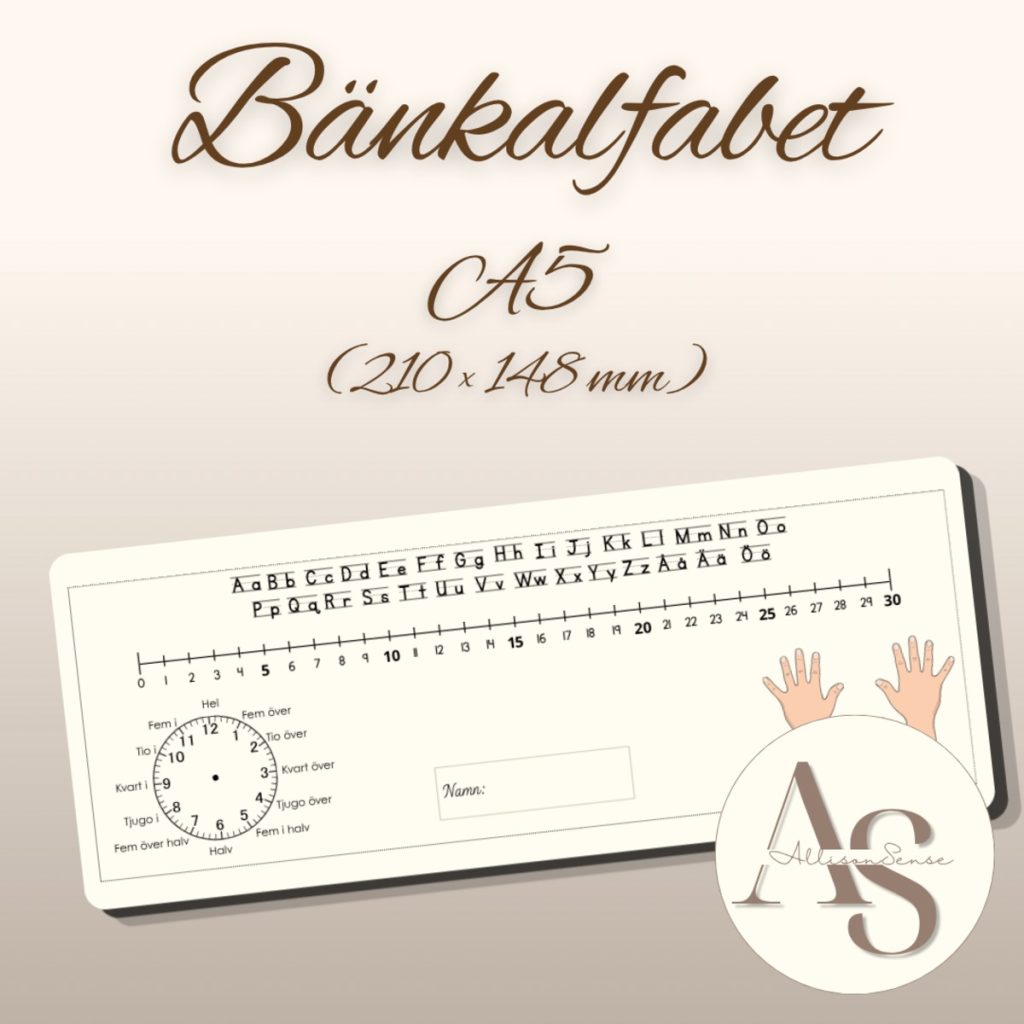 Bänkstöd F–3 – komplett elevstöd (alfabet, talrad & klocka)