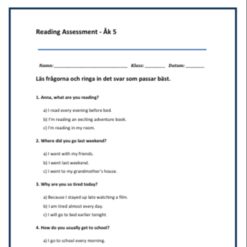 Kartläggning åk 5 Engelska - Reading Assessment Del A