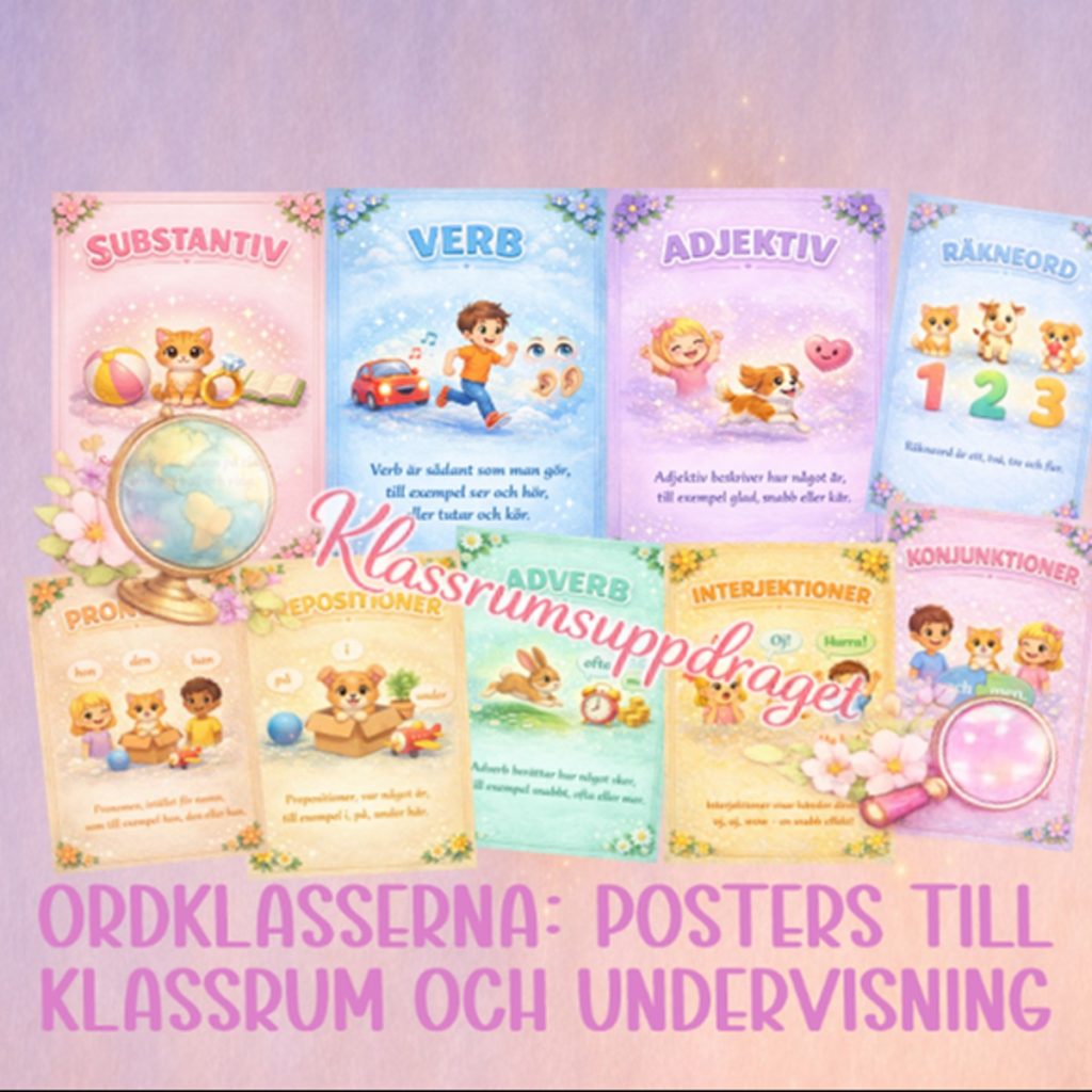 Ordklasserna: Posters för klassrum och undervisning