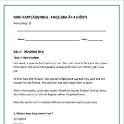 Mini-kartläggning engelska åk 4 – Reading, writing & grammar (Höst)