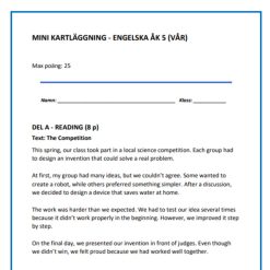 Mini-kartläggning engelska åk 5 – Reading, writing & grammar (Vår)