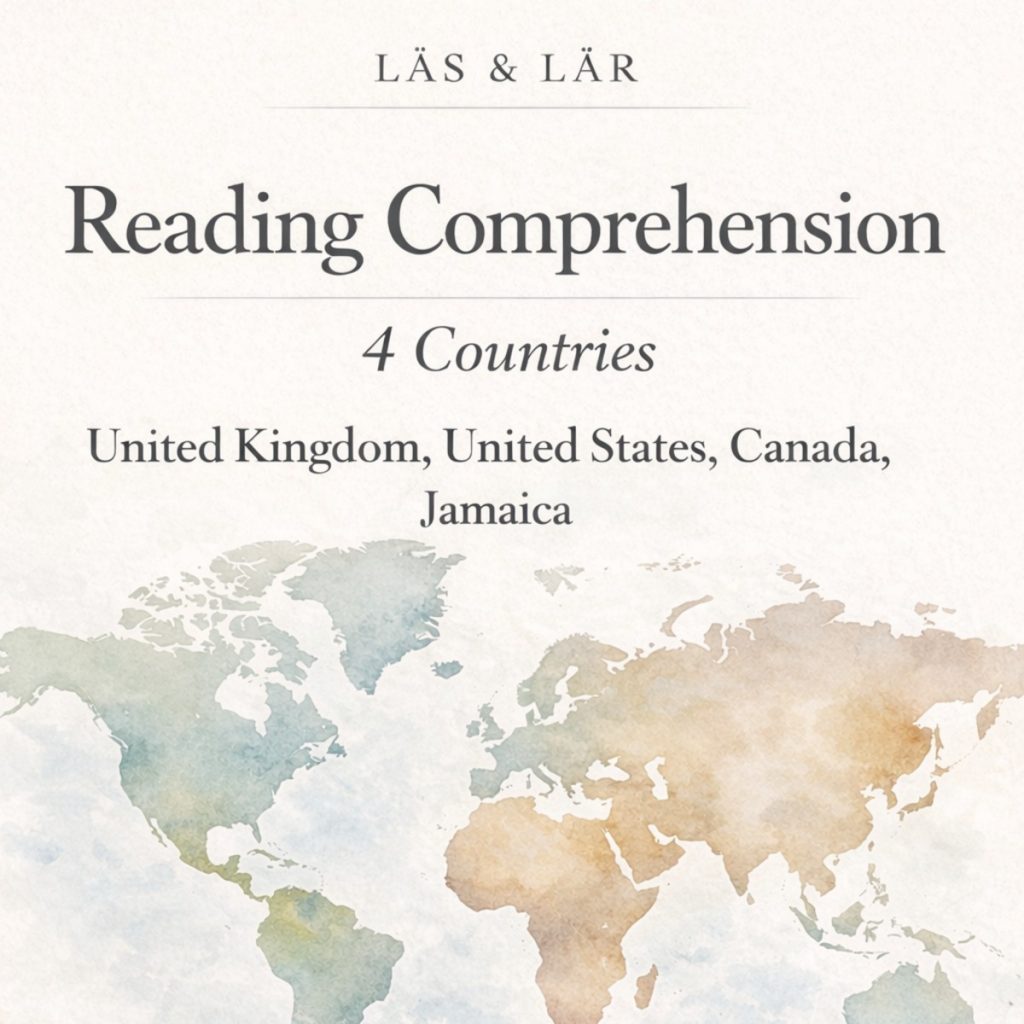 Läsförståelse engelska: Storbritannien, USA, Kanada & Jamaica (åk 4–5)