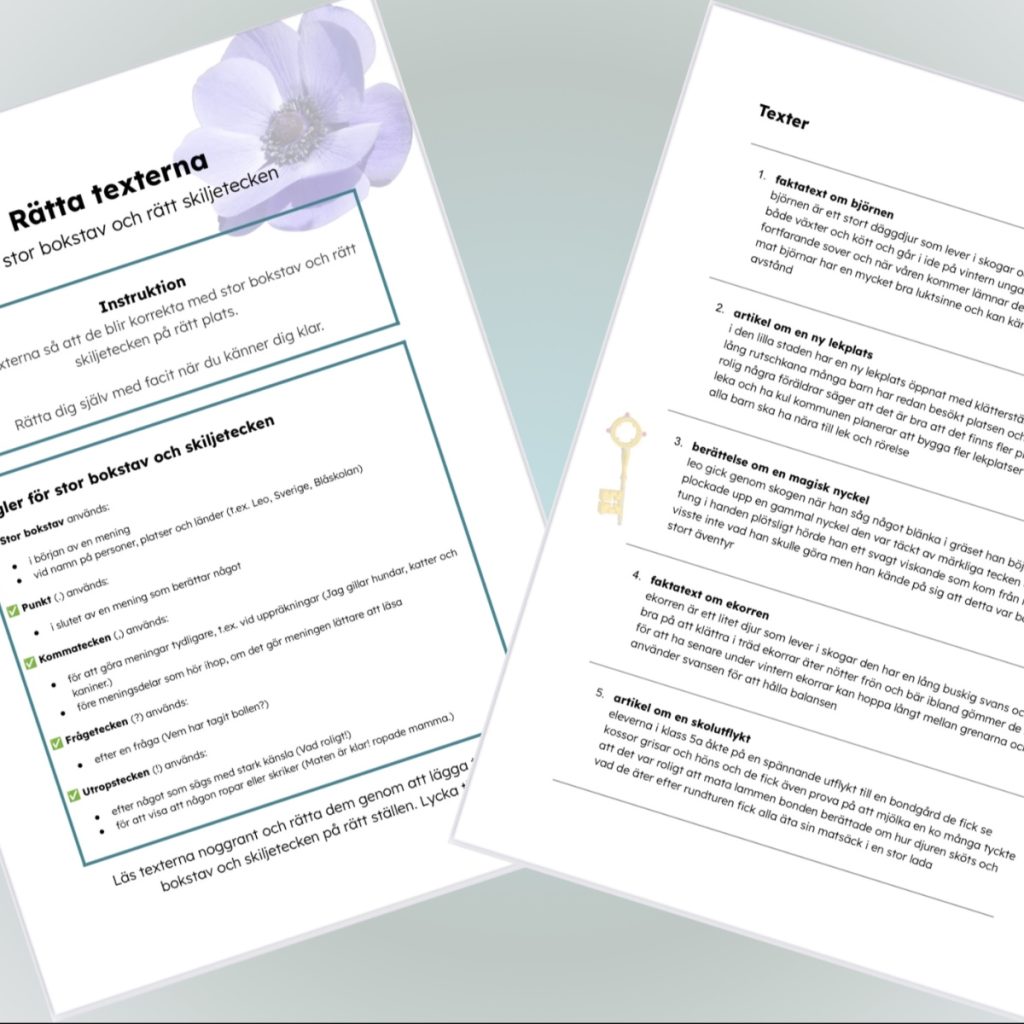 Uppgift – Rätta texterna (stor bokstav/skiljetecken)