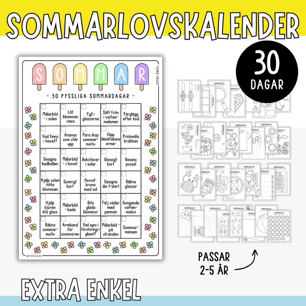 Sommarlovets pysselkalender – 30 dagar (extra enkel)