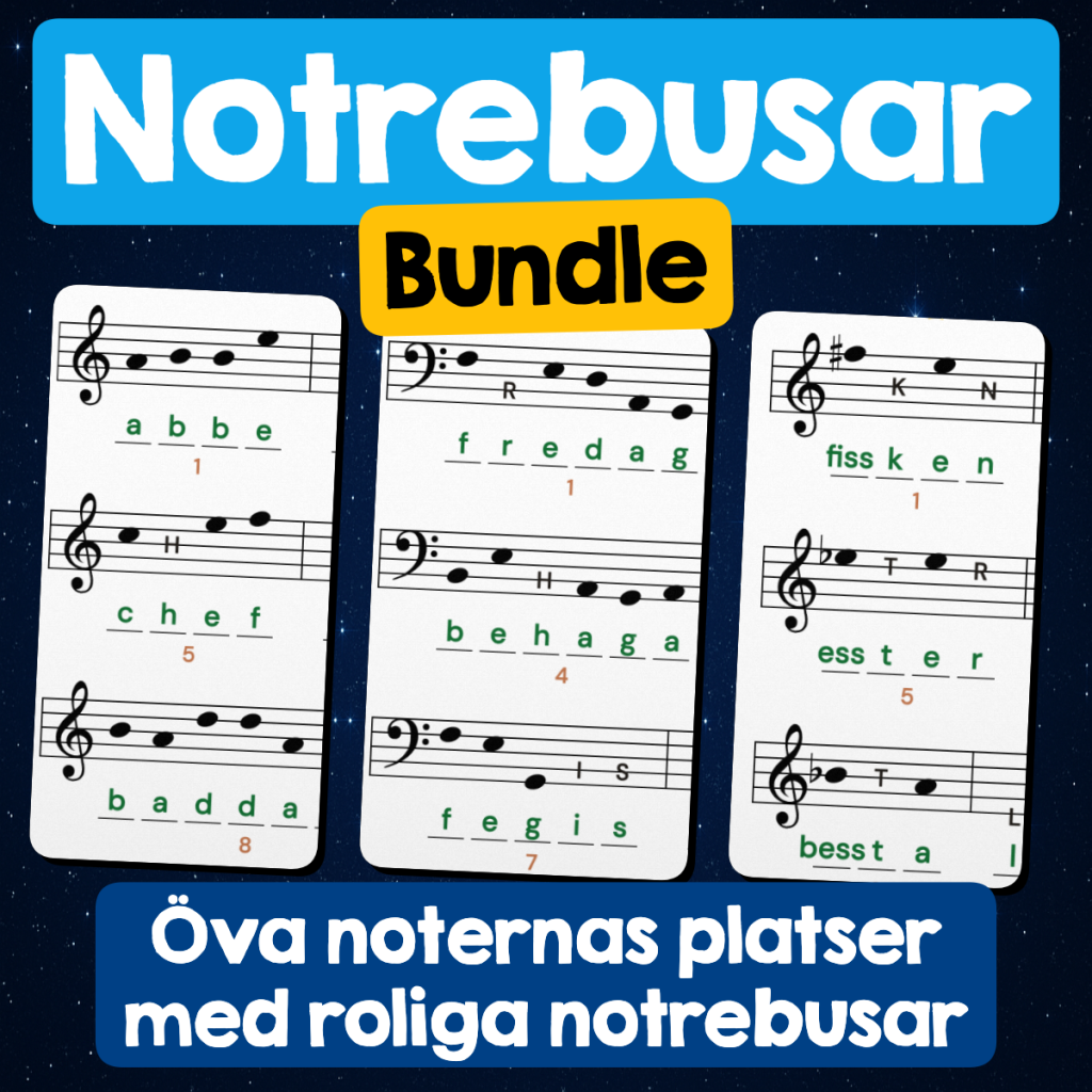 Musikrebusar – PAKET med G-klav, F-klav, höjda och sänkta toner