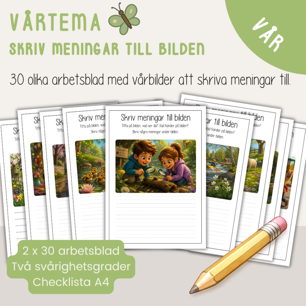 Vår – Skriv meningar till bilden – 30 olika bilder att skriva till – Vårtema