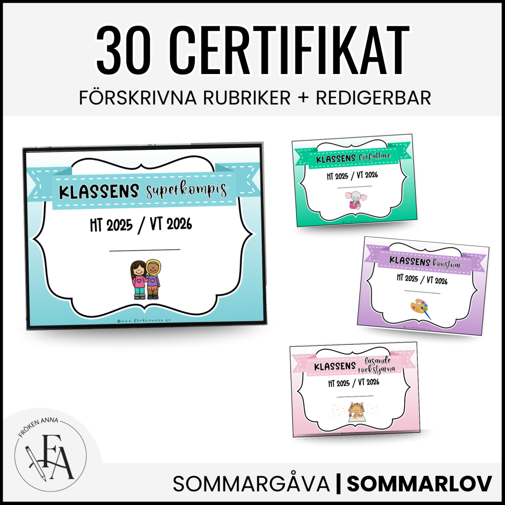 Klasscertifikat till skolavslutningen 25/26 – Redigerbara och färdiga att skriva ut
