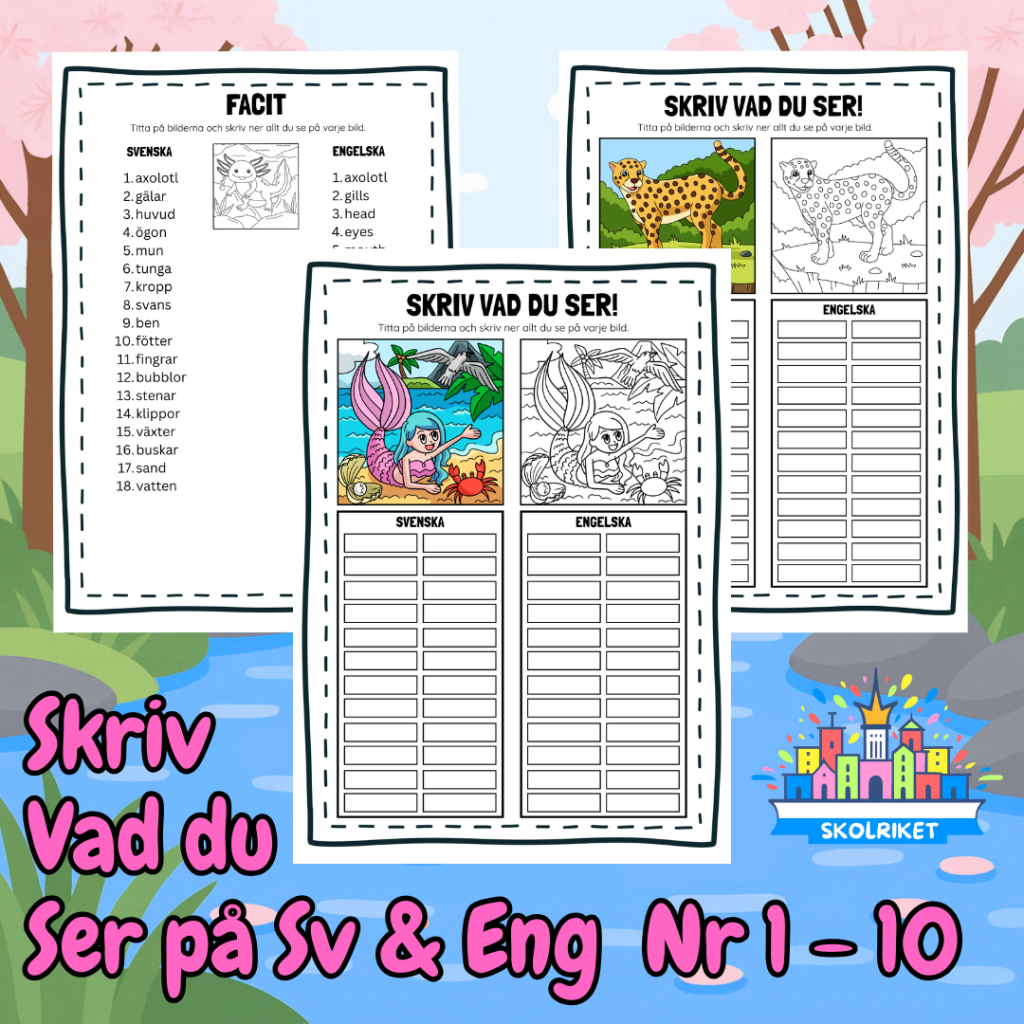 Skriv vad du ser på Svenska och Engelska 1-10