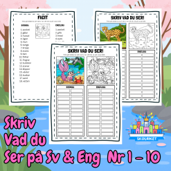 Skriv vad du ser på Svenska och Engelska 1-10