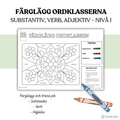 Färglägg ordklasser - substantiv, verb & adjektiv | Nivå 1