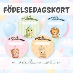 Födelsedagskort runda med djur