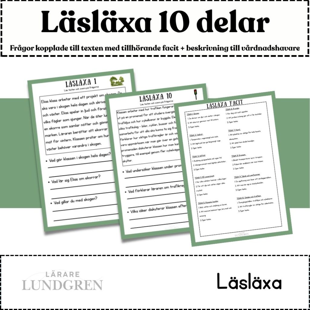 Läsläxa med 10 olika teman