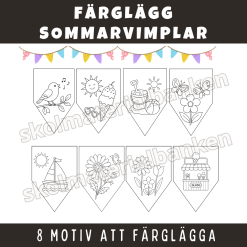 Färglägg sommarvimplar med 8 olika motiv!