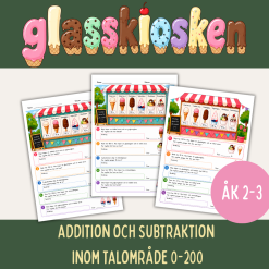 Glasskiosken, åk 2-3, talområde 0-200, addition och subtraktion